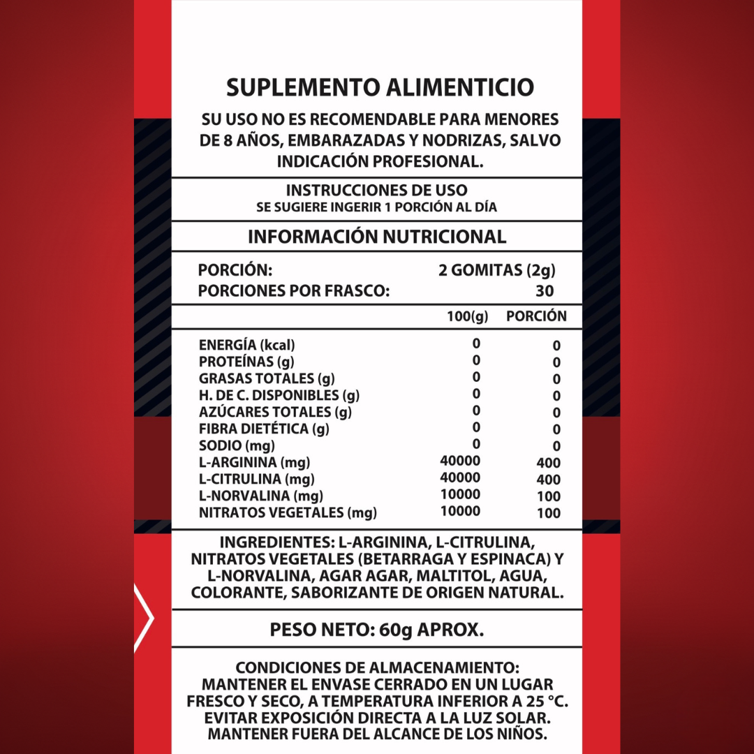 NITROX GUMMIES™ 60 Gomitas Oxido Nítrico ¡50% DESCUENTO!